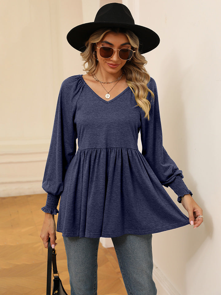 V-Neck Lantern Sleeve Blouse - ONLINE EXCLUSIVE