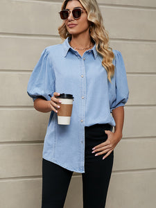 Puff Sleeve Denim Shirt - ONLINE EXCLUSIVE
