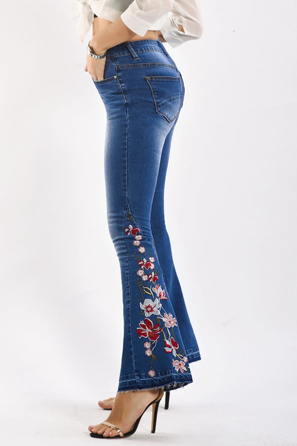 Flower Embroidery Wide Leg Jeans - ONLINE EXCLUSIVE