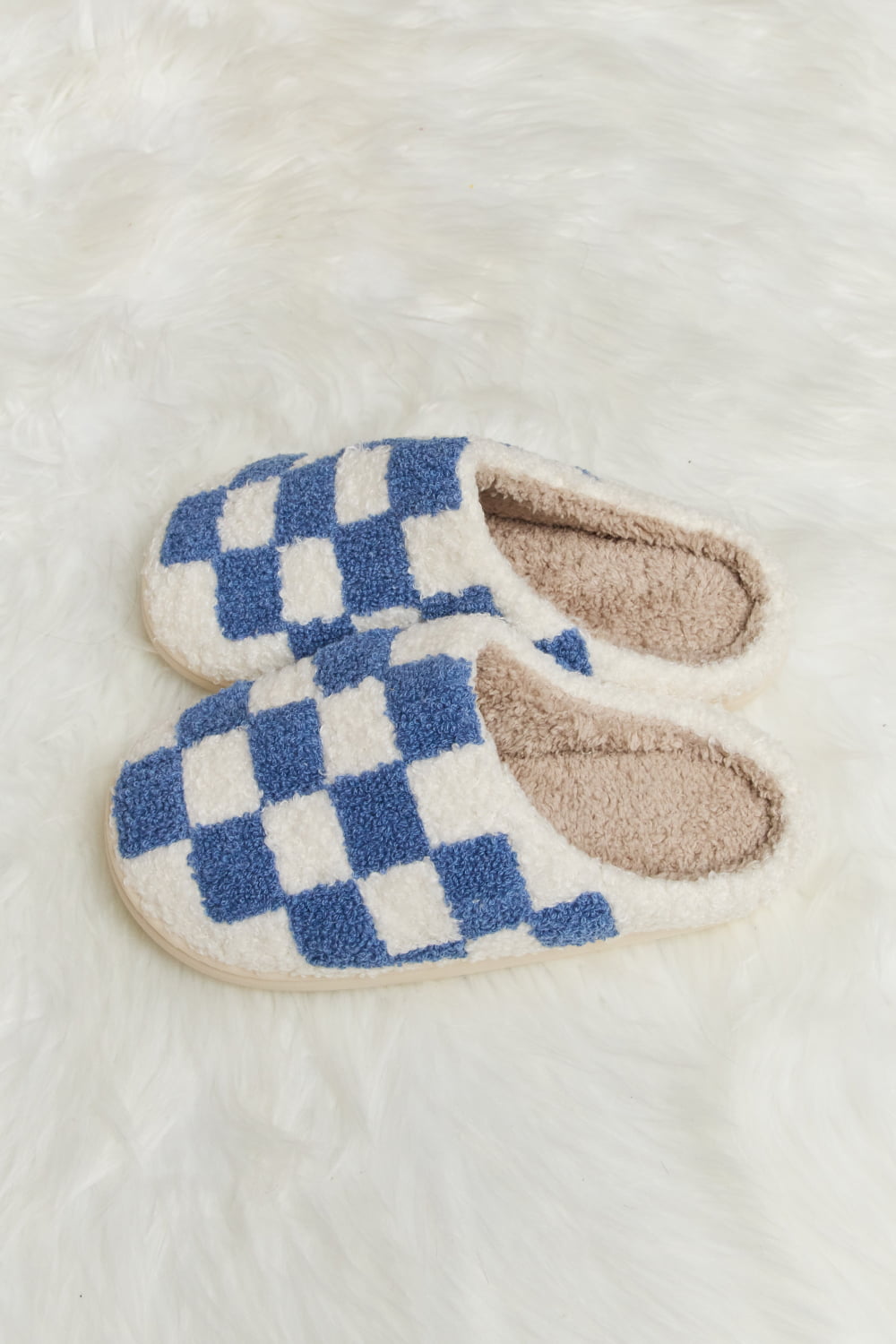 Checkered Plush Slide Slippers - ONLINE EXCLUSIVE