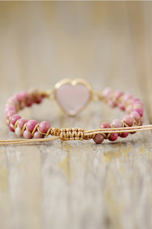 Rose Quartz Heart Beaded Bracelet - ONLINE EXCLUSIVE